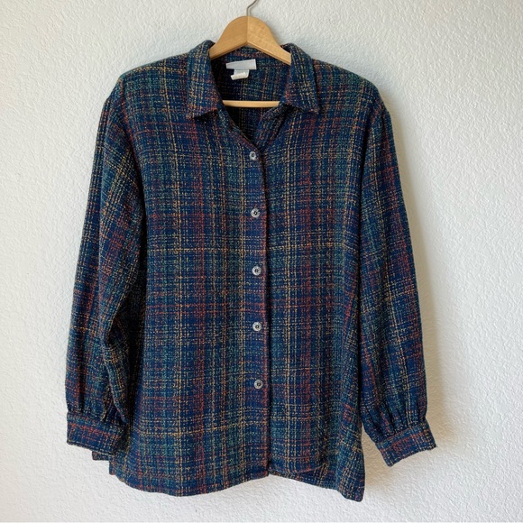 SOLD Vintage Blue Plaid Shacket - Picture 4 of 10